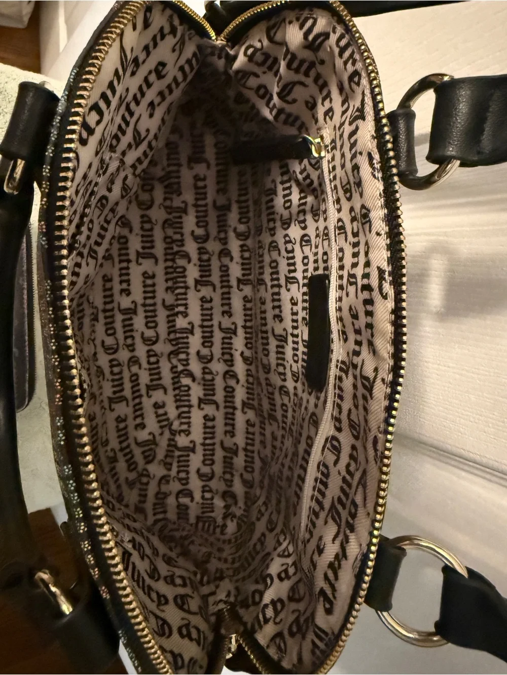 Juicy Couture Black Logo Dome Satchel with Matching Wallet